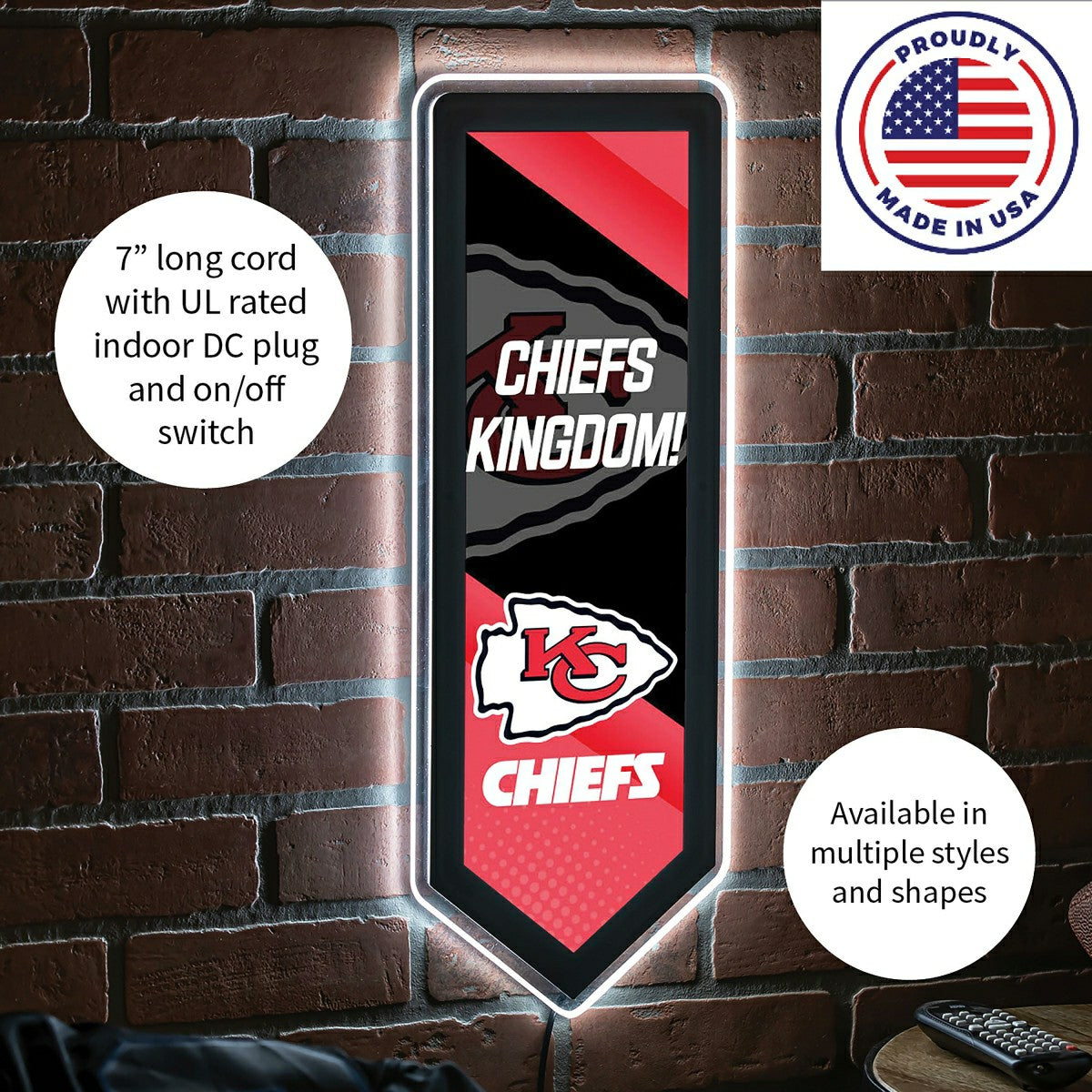 LED Wall Decor, Pennant, Kansas City Chiefs, NFL, Home