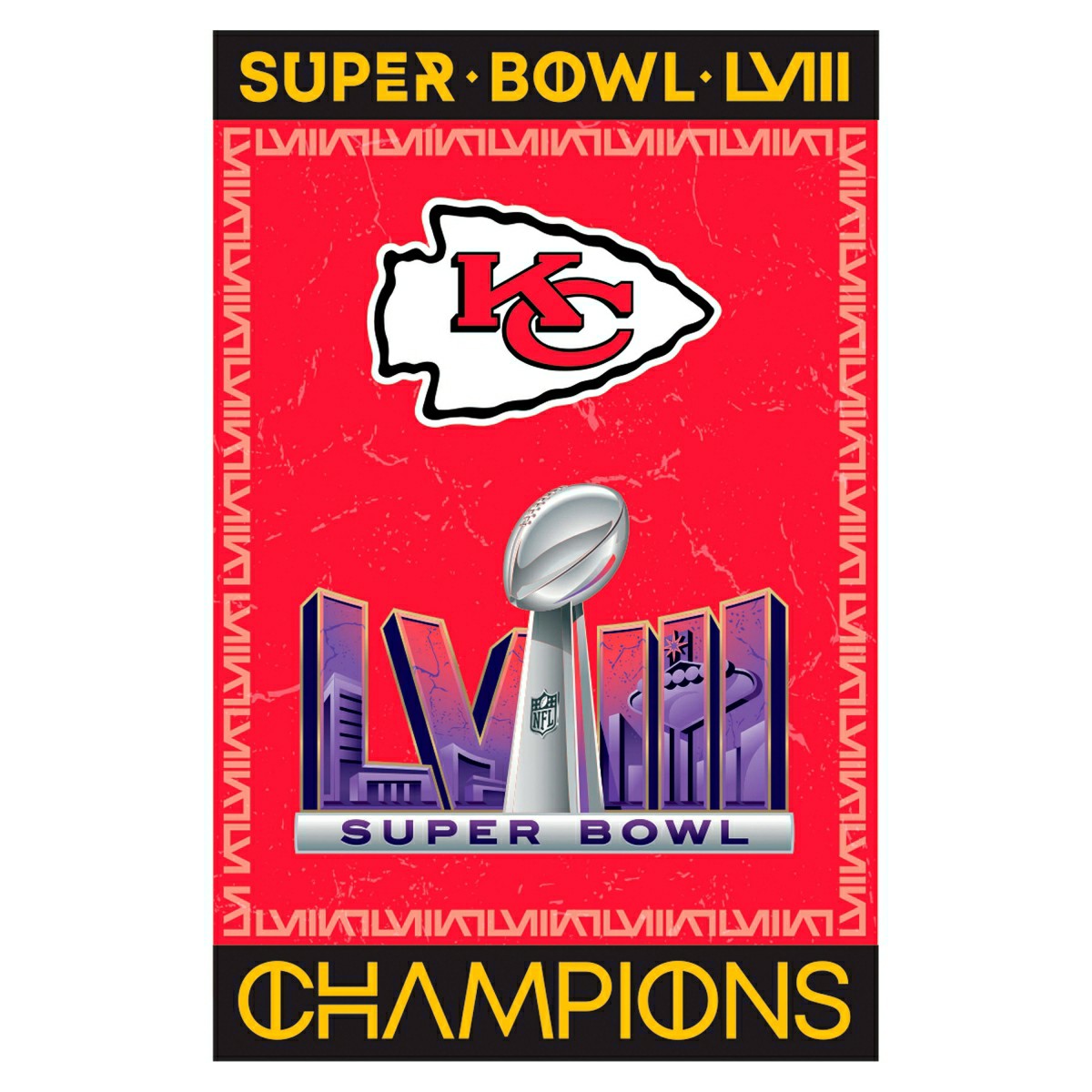 Kansas City Chiefs SB58 Champions Embossed Suede House Flag, NFL, Home