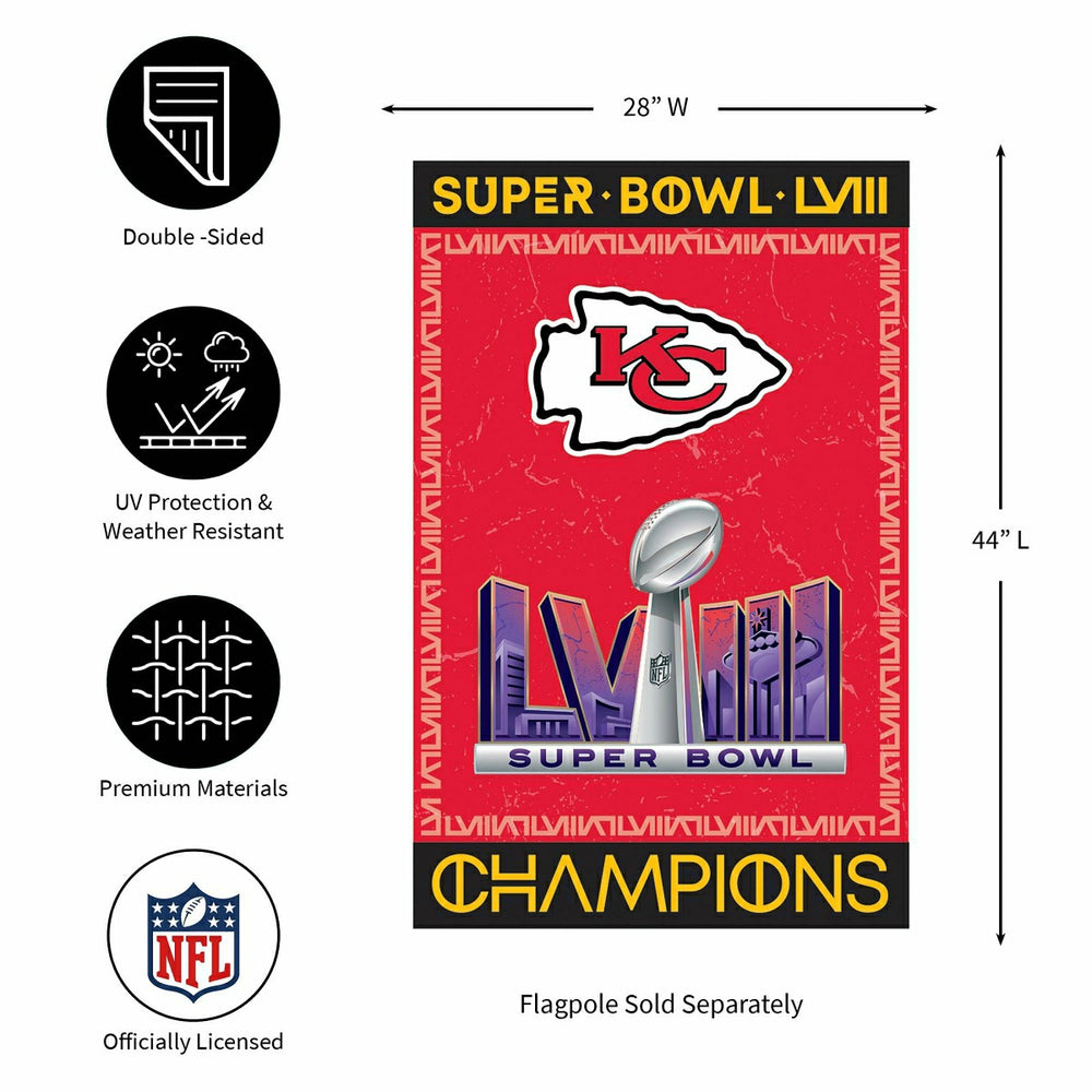 Kansas City Chiefs SB58 Champions Embossed Suede House Flag, NFL, Home