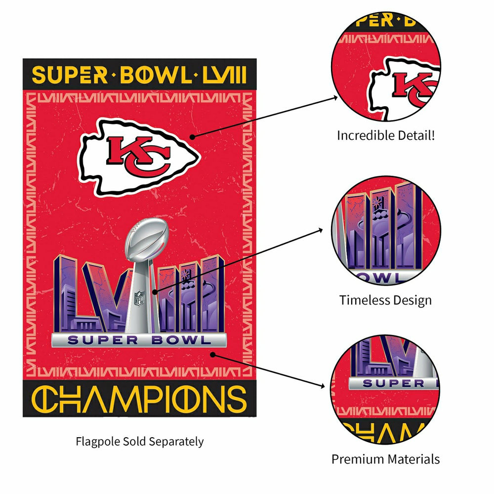 Kansas City Chiefs SB58 Champions Embossed Suede House Flag, NFL, Home