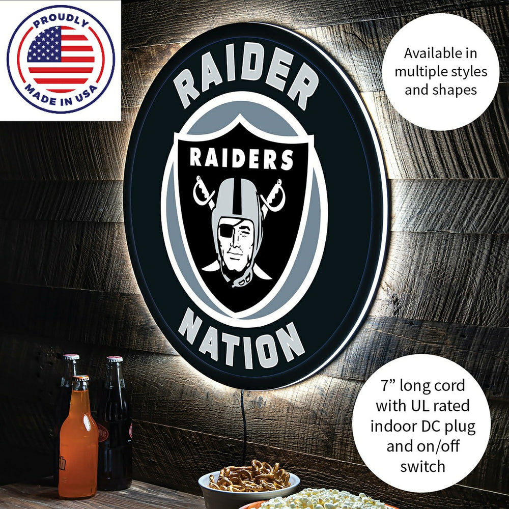 LED Wall Decor, Round, Las Vegas Raiders, NFL, Home