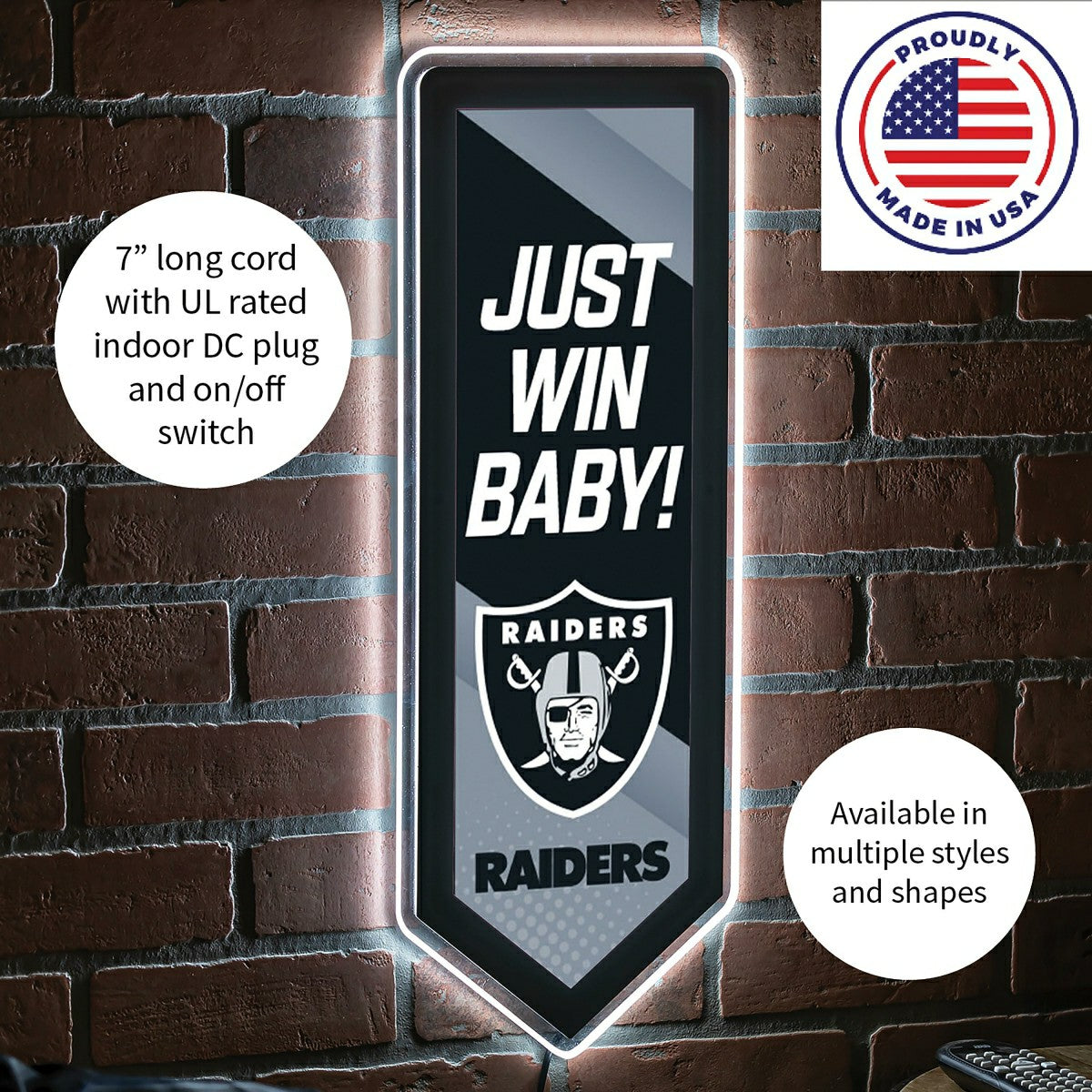 LED Wall Decor, Pennant, Las Vegas Raiders, NFL, Home