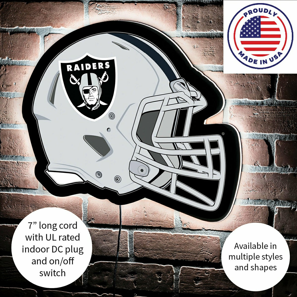 LED Wall Decor, Helmet, Las Vegas Raiders, NFL, Home