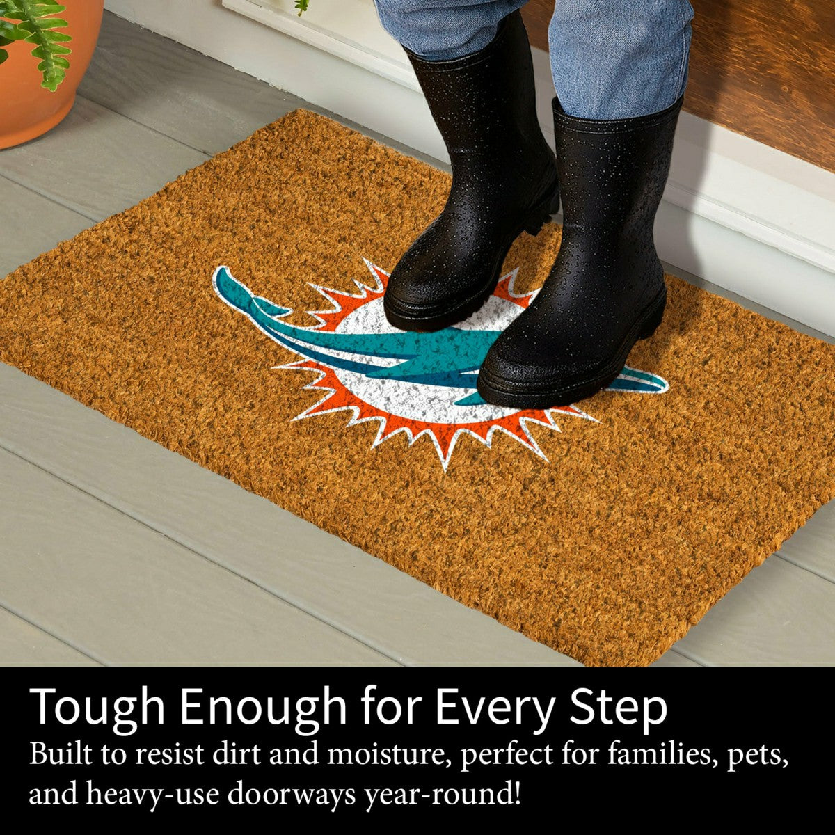 Coir Mat, 16"x28", Miami Dolphins, NFL