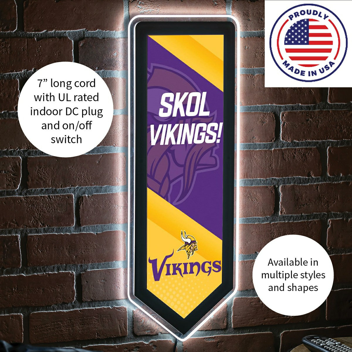 LED Wall Decor, Pennant, Minnesota Vikings, NFL, Home