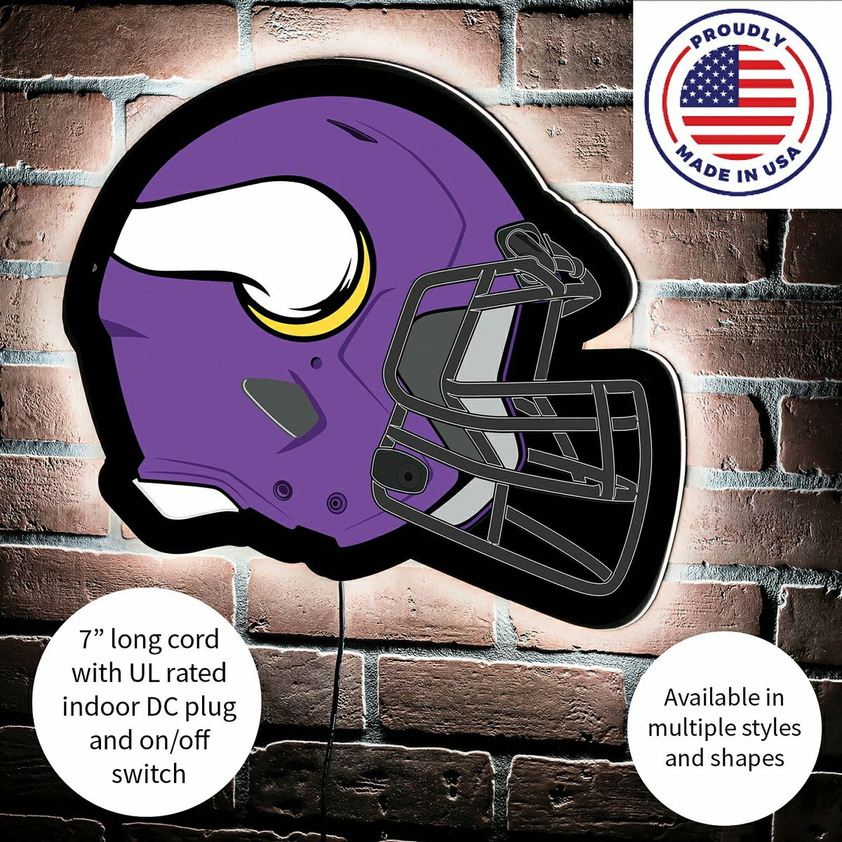 LED Wall Decor, Helmet, Minnesota Vikings, NFL, Home