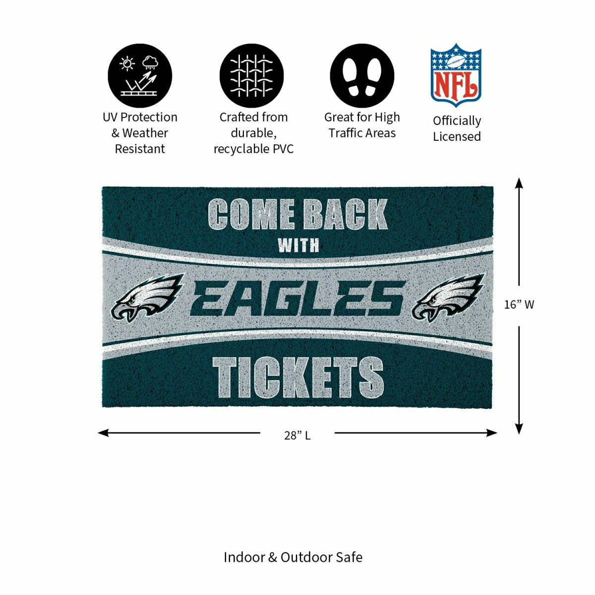 28" x 16" PVC Trapper Mat, Come Back with Tickets, Philadelphia Eagles, NFL