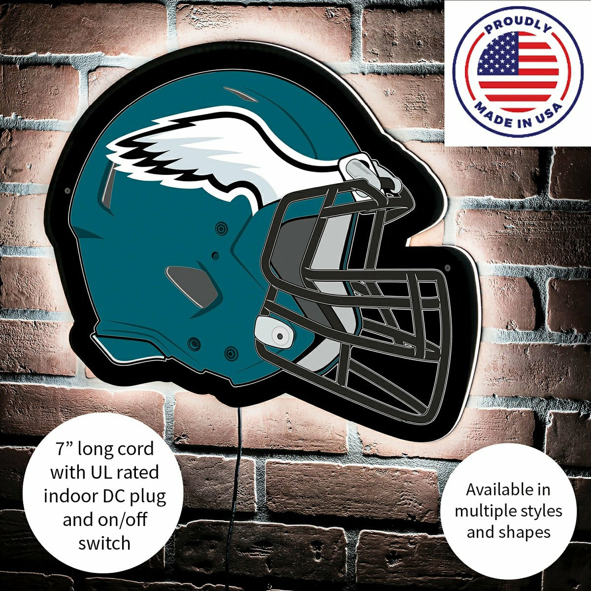 LED Wall Decor, Helmet, Philadelphia Eagles, NFL, Home