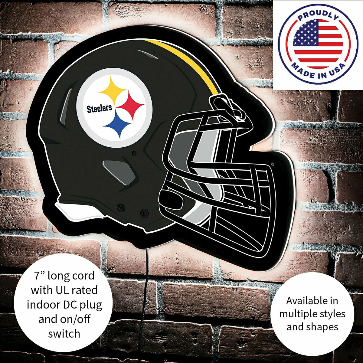 LED Wall Decor, Helmet, Pittsburgh Steelers, NFL, Home