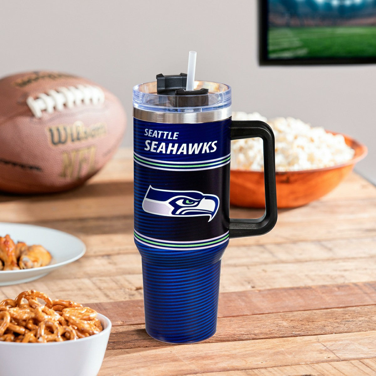 40oz Stainless Steel Canyon Cup w/ Straw, Seattle Seahawks, NFL, Home