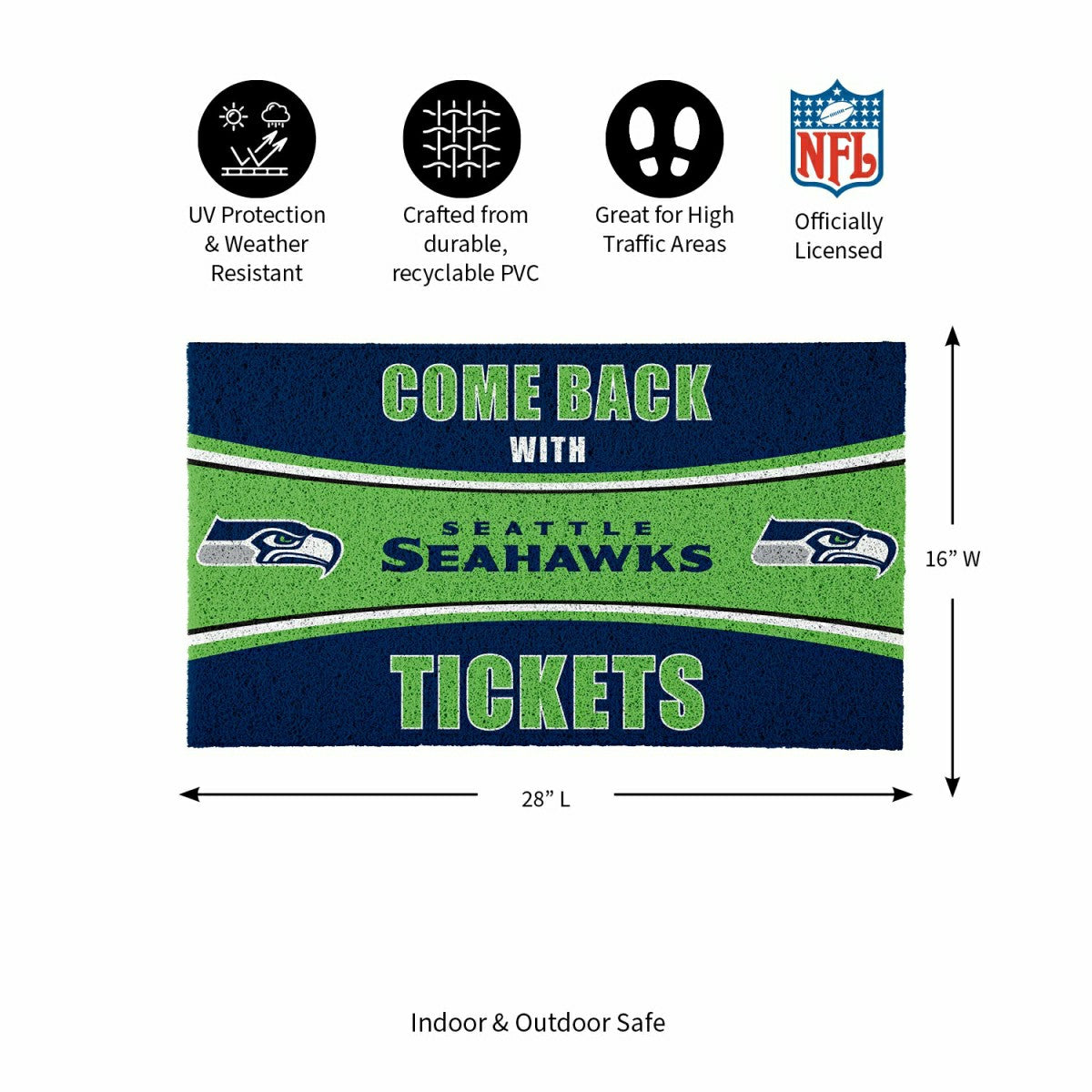 28" x 16" PVC Trapper Mat, Come Back with Tickets, Seattle Seahawks, NFL