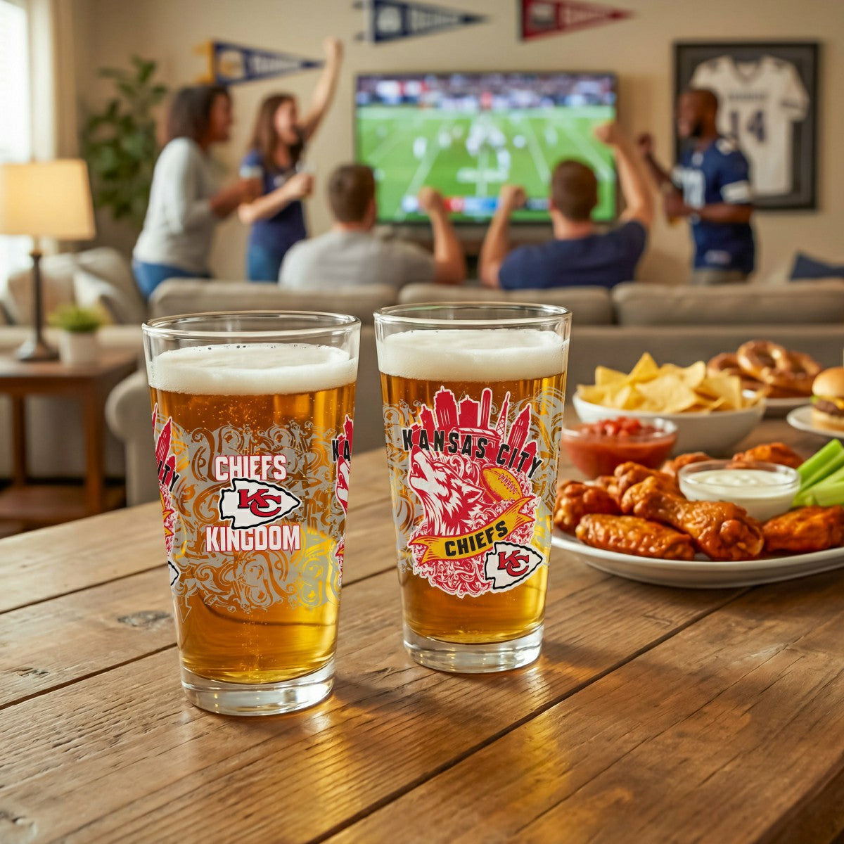 Kansas City Chiefs 16oz Glass pint, Set of 2, Home