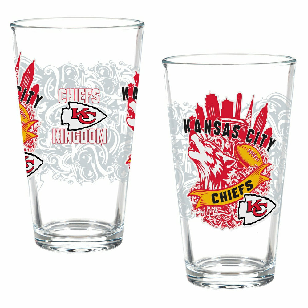 Kansas City Chiefs 16oz Glass pint, Set of 2, Home