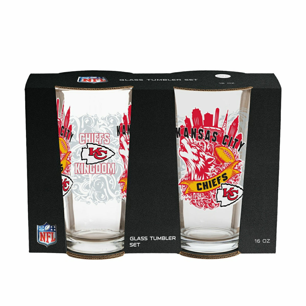 Kansas City Chiefs 16oz Glass pint, Set of 2, Home