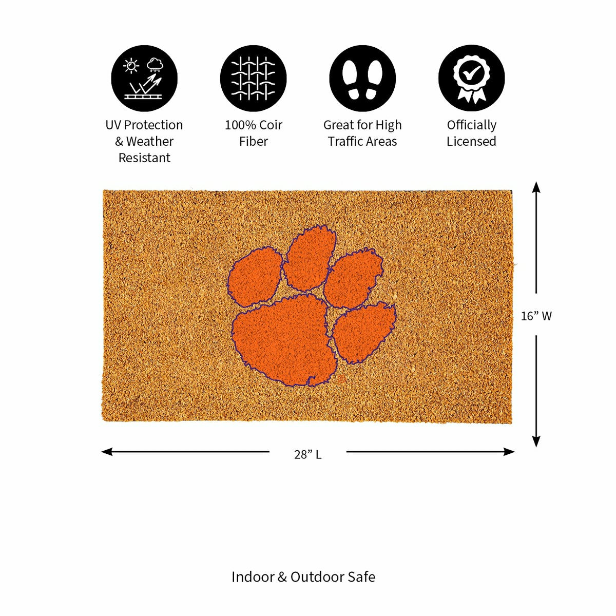 Coir Mat, 16"x28", Clemson University, Collegiate