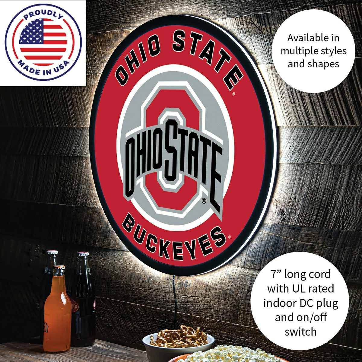 LED Wall Decor, Round, Ohio State University, Collegiate, Home