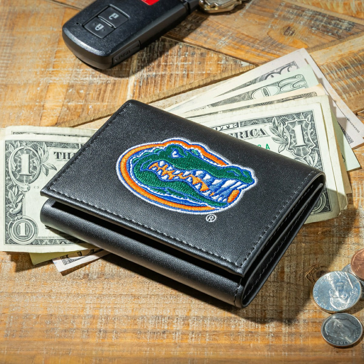 University of Florida Black Tri-Fold Embroidered Wallet w/ RFID Blocking, Collegiate, Home