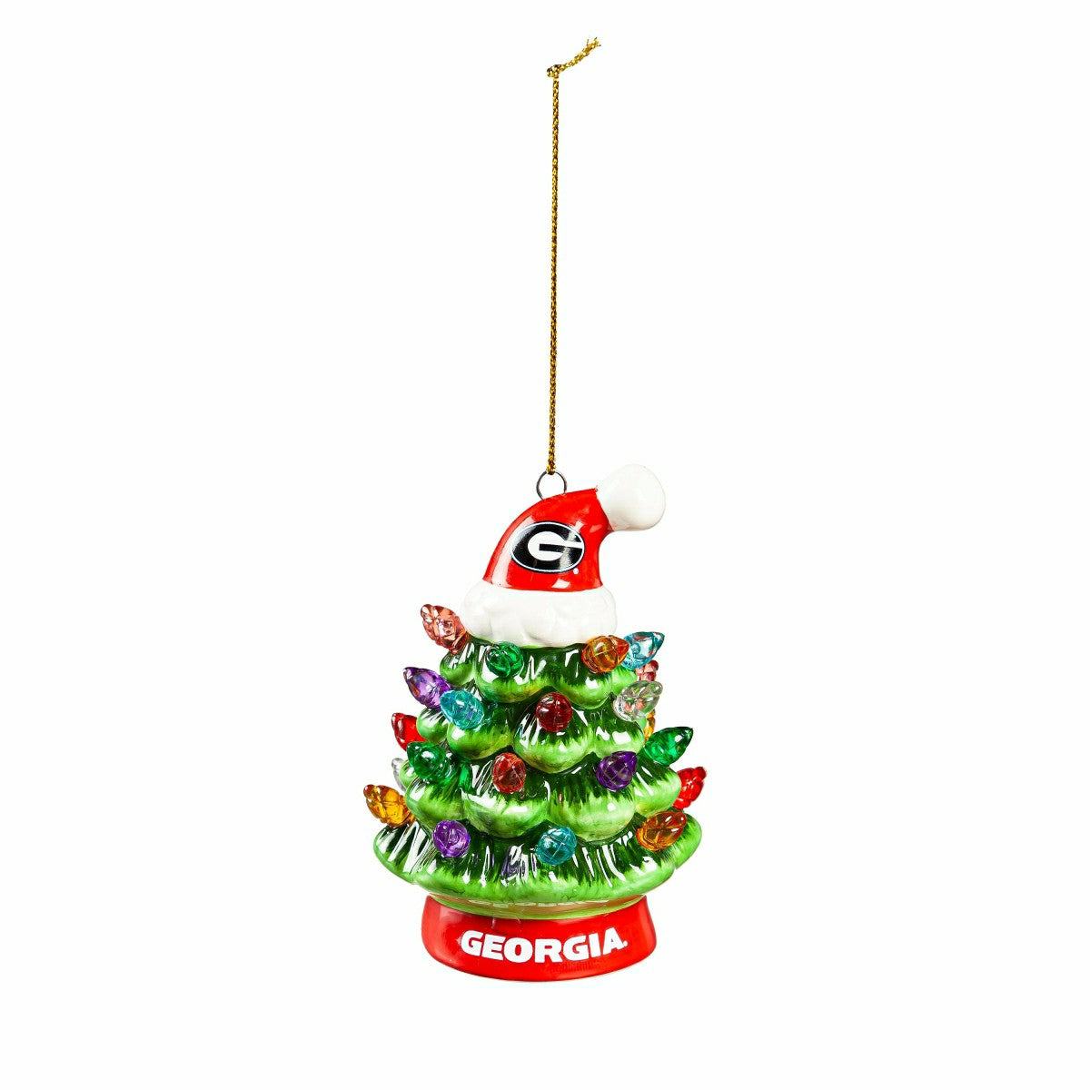 4" LED Ceramic Christmas Tree Ornament with Team Santa Hat, University, Collegiate, Home