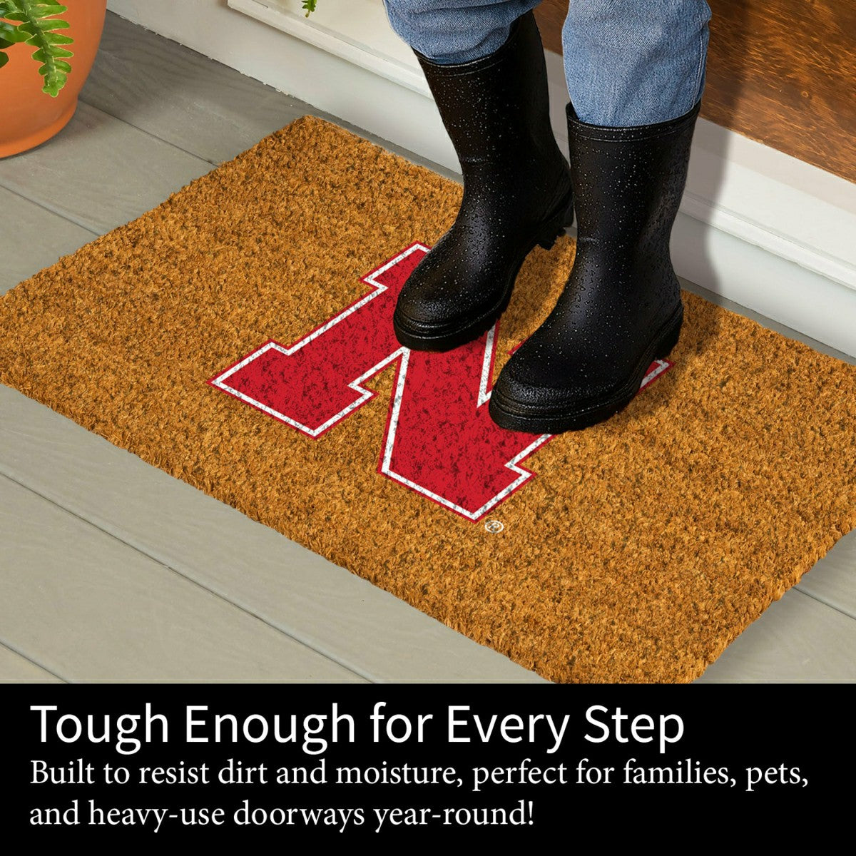 Coir Mat, 16"x28", University of Nebraska, Collegiate