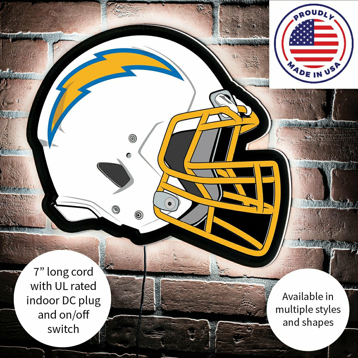 LED Wall Decor, Helmet, Los Angeles Chargers, Home
