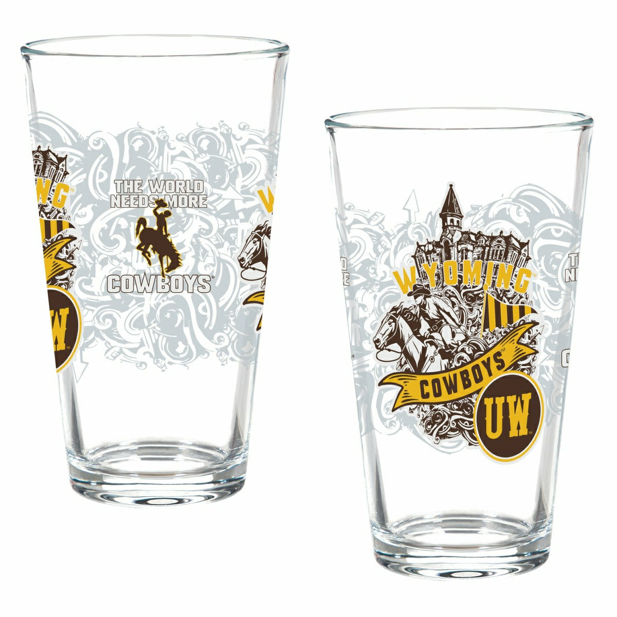 University of Wyoming 16oz Glass pint, Set of 2, Home