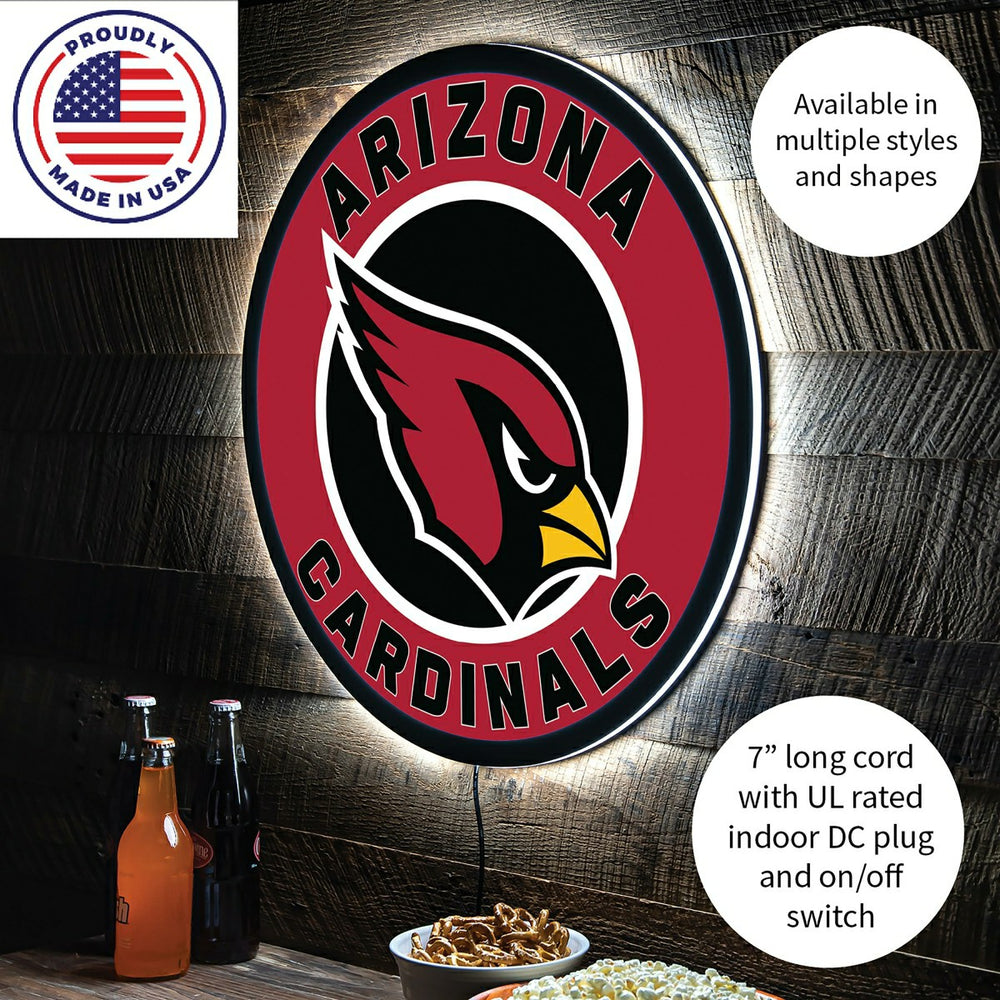 LED Wall Decor, Round, Arizona Cardinals, Home