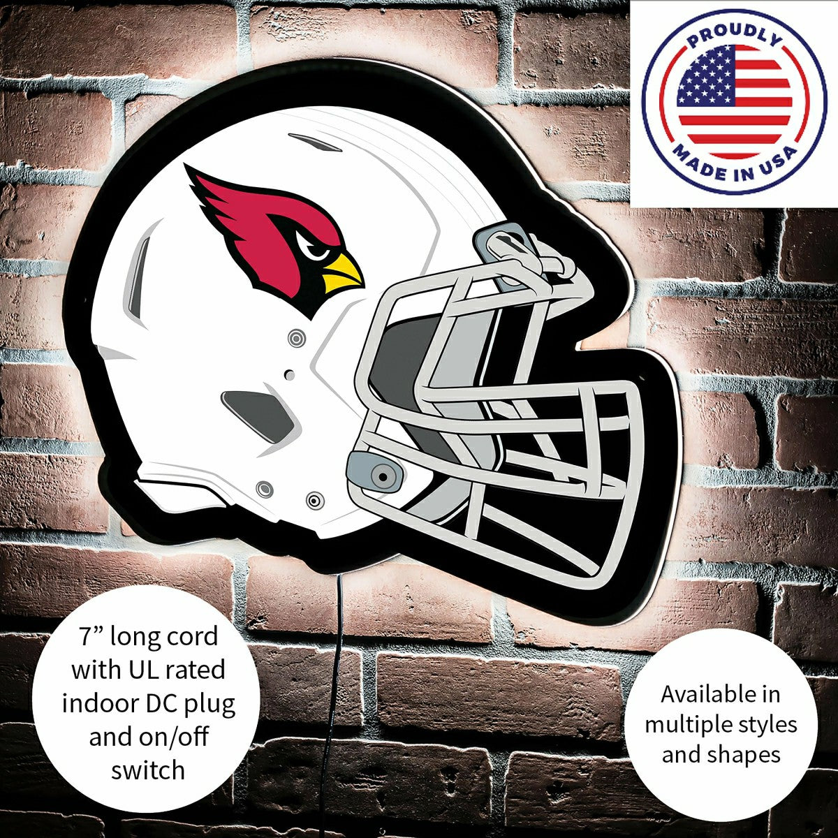 LED Wall Decor, Helmet, Arizona Cardinals, Home