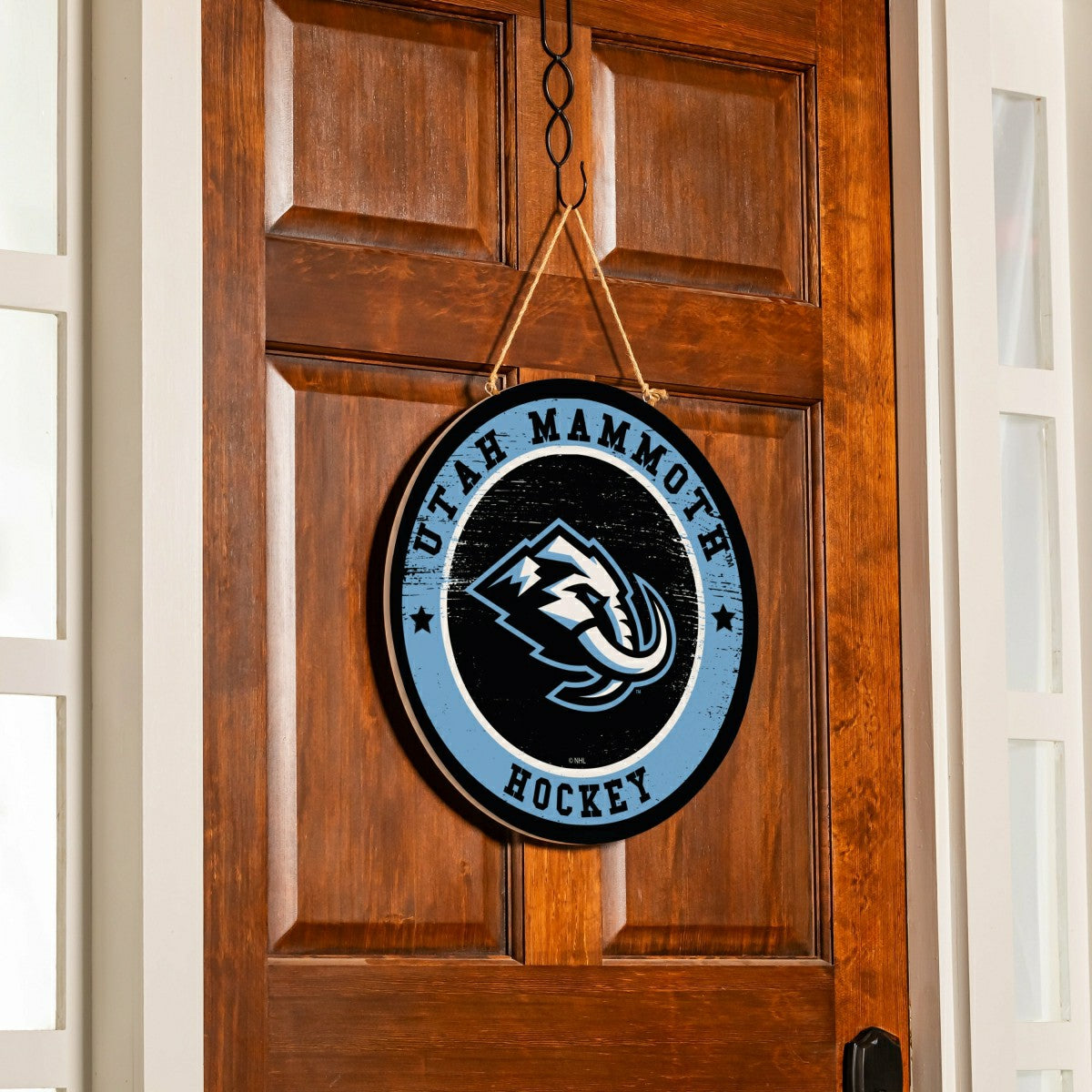 Utah Hockey Club Round Door Décor with Hanging Rope, 18x18, Home