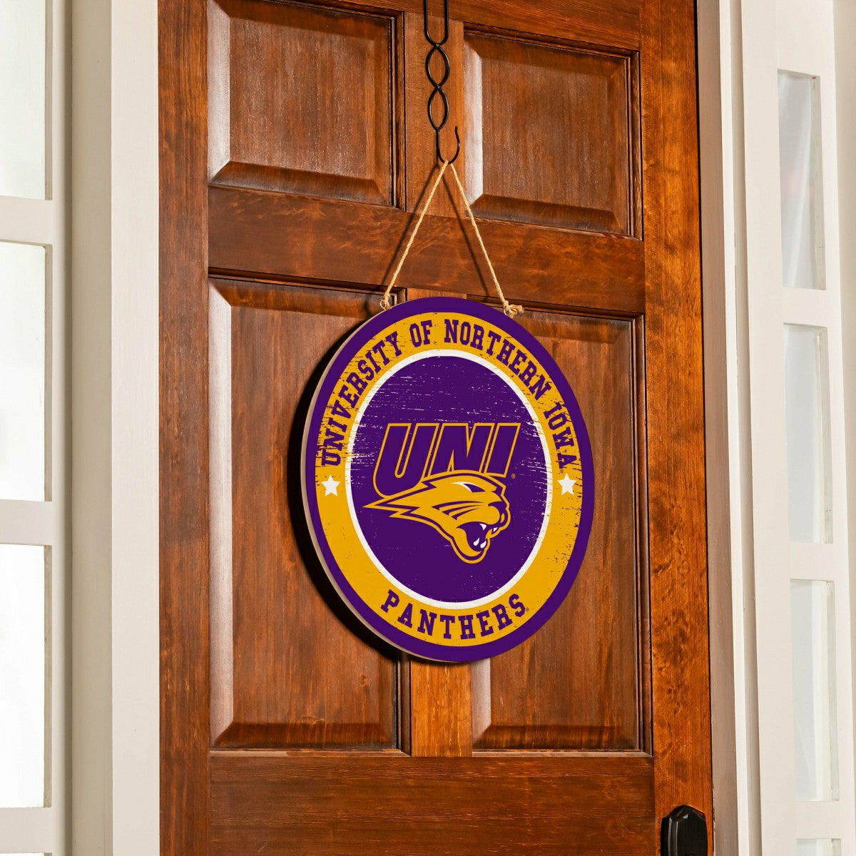 University of Northern Iowa Round Door Décor with Hanging Rope, 18x18, Home