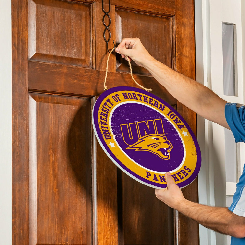 University of Northern Iowa Round Door Décor with Hanging Rope, 18x18, Home