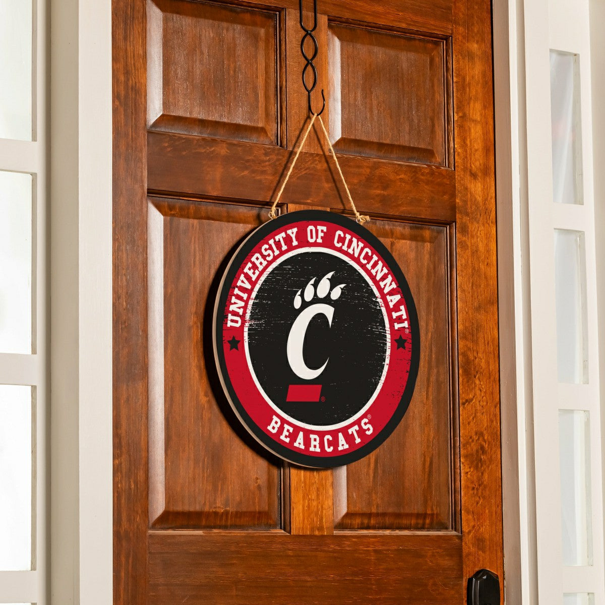 University of Cincinnati Round Door Décor with Hanging Rope, 18x18, Home