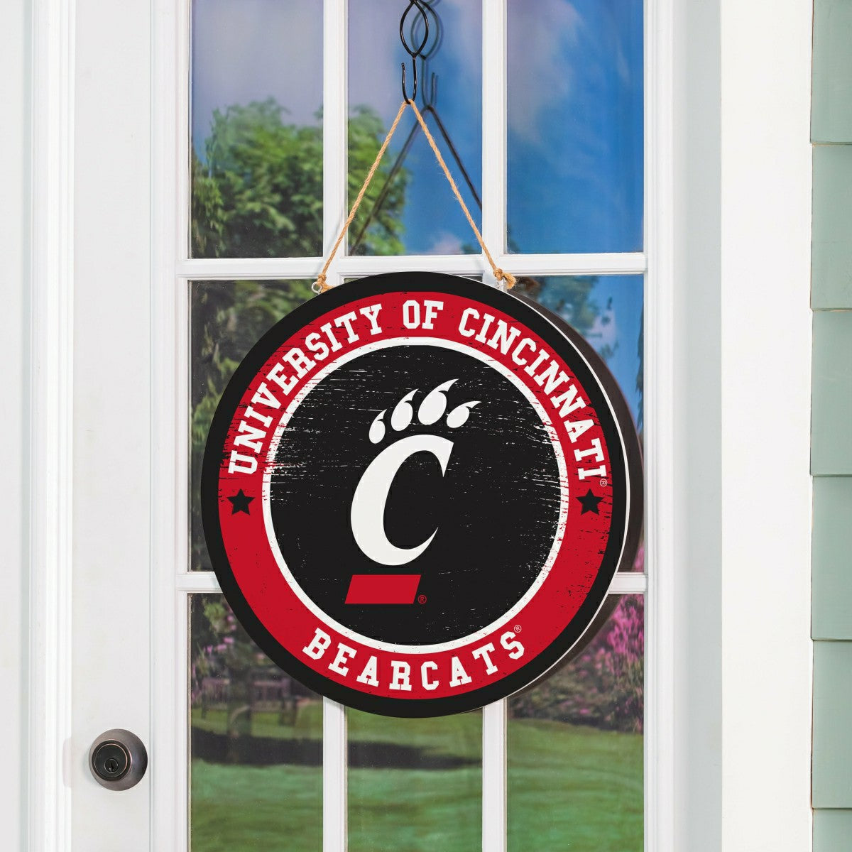 University of Cincinnati Round Door Décor with Hanging Rope, 18x18, Home