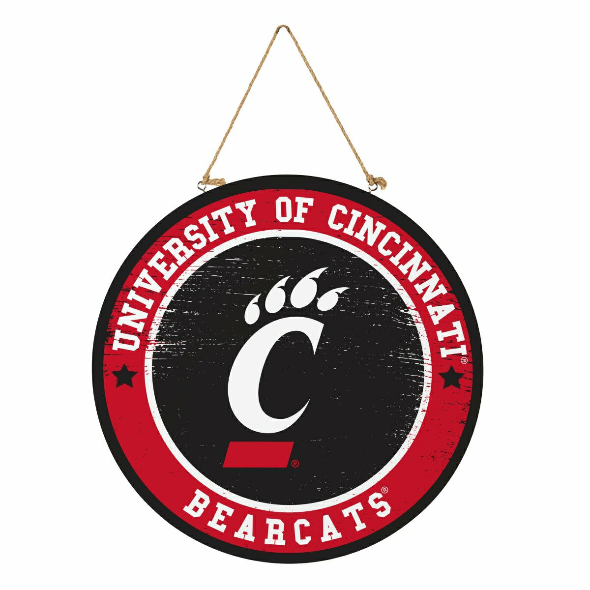 University of Cincinnati Round Door Décor with Hanging Rope, 18x18, Home
