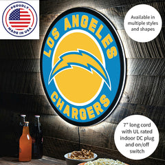 LED Wall Decor, Round, Los Angeles Chargers, Home