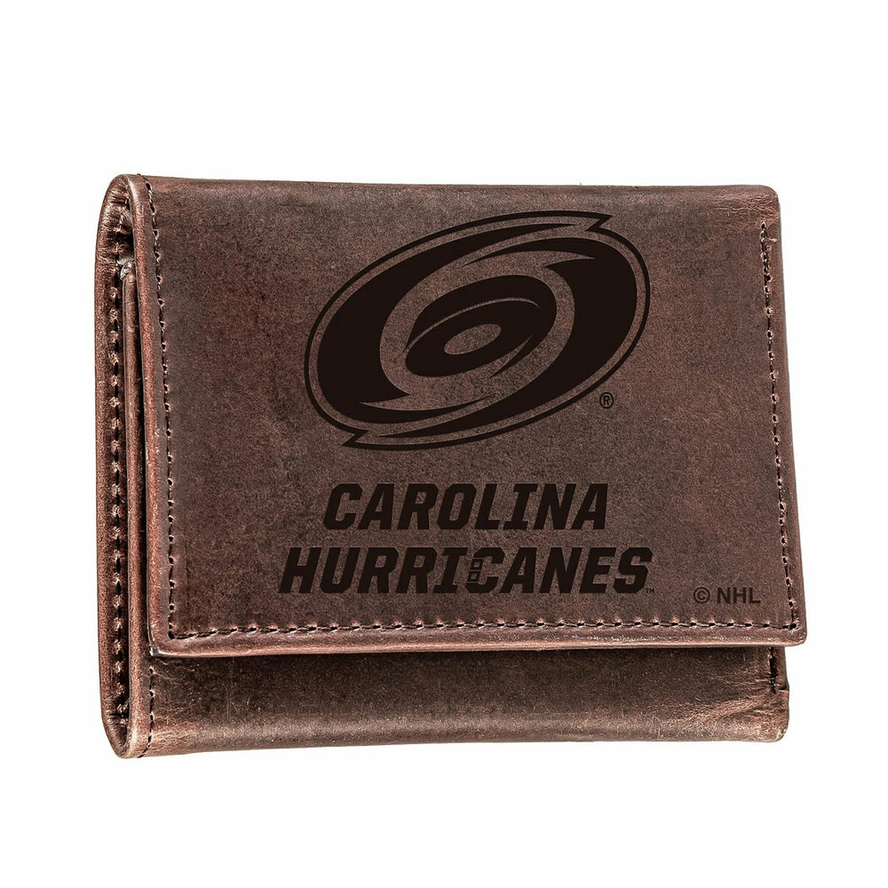 Carolina Hurricanes, Tri-Fold Wallet, Brown, CH, 100% Genuine Leather, Home