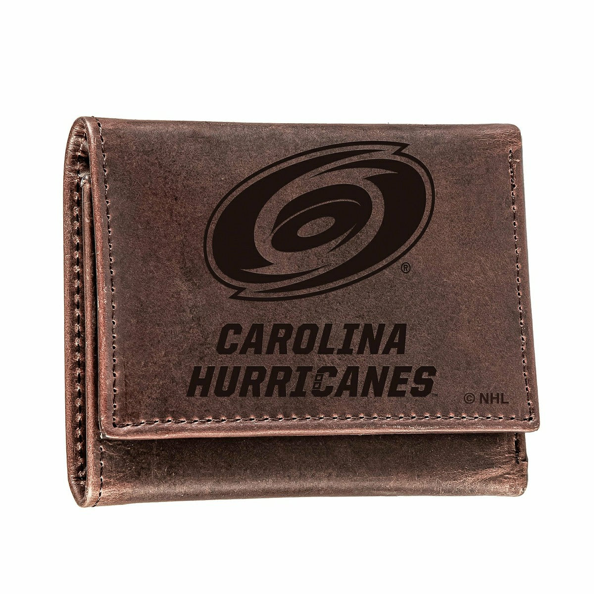 Carolina Hurricanes, Tri-Fold Wallet, Brown, CH, 100% Genuine Leather, Home