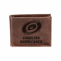 Carolina Hurricanes, Bi-Fold Wallet, Brown, CH, 100% Genuine Leather, Home
